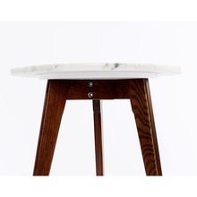 Load image into Gallery viewer, Oddone 15" Round Italian Carrara White Marble Table with Walnut Legs