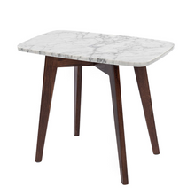 Load image into Gallery viewer, Marco 12" x 21" Rectangular Italian Carrara White Marble Table with Walnut Legs