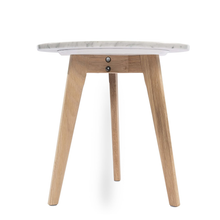 Load image into Gallery viewer, Oddone 15" Round Italian Carrara White Marble Table with Oak Legs