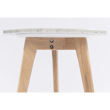 Load image into Gallery viewer, Oddone 15" Round Italian Carrara White Marble Table with Oak Legs