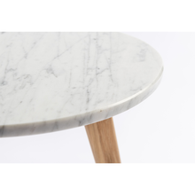 Load image into Gallery viewer, Oddone 15" Round Italian Carrara White Marble Table with Oak Legs