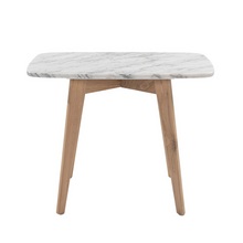 Load image into Gallery viewer, Marco 12" x 21" Rectangular Italian Carrara White Marble Table with Oak Legs