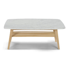 Load image into Gallery viewer, Loris 43" Rectangular Italian Carrara White Marble Coffee Table with Oak Shelf