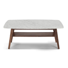 Load image into Gallery viewer, Loris 43" Rectangular Italian Carrara White Marble Coffee Table with Walnut Shelf