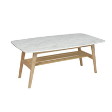 Load image into Gallery viewer, Loris 43" Rectangular Italian Carrara White Marble Coffee Table with Walnut Shelf
