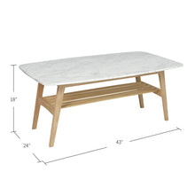 Load image into Gallery viewer, Loris 43" Rectangular Italian Carrara White Marble Coffee Table with Oak Shelf