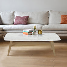 Load image into Gallery viewer, Loris 43" Rectangular Italian Carrara White Marble Coffee Table with Oak Shelf