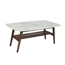 Load image into Gallery viewer, Loris 43" Rectangular Italian Carrara White Marble Coffee Table with Oak Shelf
