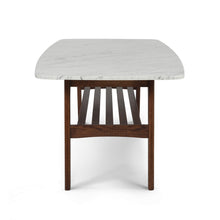 Load image into Gallery viewer, Loris 43" Rectangular Italian Carrara White Marble Coffee Table with Walnut Shelf