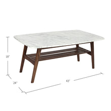 Load image into Gallery viewer, Loris 43" Rectangular Italian Carrara White Marble Coffee Table with Walnut Shelf