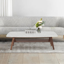Load image into Gallery viewer, Loris 43" Rectangular Italian Carrara White Marble Coffee Table with Walnut Shelf