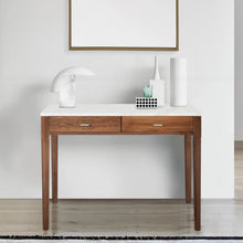 Load image into Gallery viewer, Roberto 36" Rectangular Italian Carrara White Marble Console Table with Walnut Leg