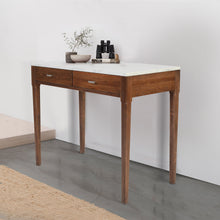 Load image into Gallery viewer, Roberto 36" Rectangular Italian Carrara White Marble Console Table with Walnut Leg