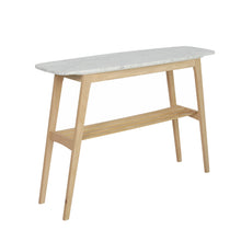Load image into Gallery viewer, Beppe 43" Rectangular Italian Carrara White Marble Console Table with Oak Shelf