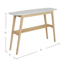Load image into Gallery viewer, Beppe 43" Rectangular Italian Carrara White Marble Console Table with Oak Shelf