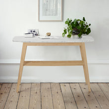 Load image into Gallery viewer, Beppe 43" Rectangular Italian Carrara White Marble Console Table with Oak Shelf