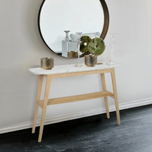 Load image into Gallery viewer, Beppe 43" Rectangular Italian Carrara White Marble Console Table with Oak Shelf