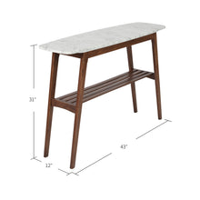 Load image into Gallery viewer, Beppe 43" Rectangular Italian Carrara White Marble Console Table with Walnut Shelf