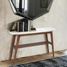 Load image into Gallery viewer, Beppe 43" Rectangular Italian Carrara White Marble Console Table with Walnut Shelf