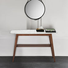 Load image into Gallery viewer, Beppe 43" Rectangular Italian Carrara White Marble Console Table with Walnut Shelf