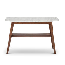 Load image into Gallery viewer, Beppe 43" Rectangular Italian Carrara White Marble Console Table with Oak Shelf