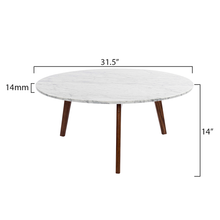 Load image into Gallery viewer, Andrea 31.5" Round Italian Carrara White Marble Coffee Table with Walnut Legs