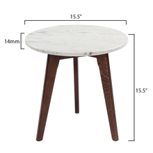 Load image into Gallery viewer, Oddone 15" Round Italian Carrara White Marble Table with Walnut Legs