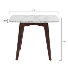 Load image into Gallery viewer, Marco 12" x 21" Rectangular Italian Carrara White Marble Table with Walnut Legs