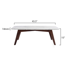 Load image into Gallery viewer, Rachel 18" x 43.5" Rectangular Italian Carrara White Marble Table with Walnut Legs