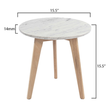 Load image into Gallery viewer, Oddone 15" Round Italian Carrara White Marble Table with Oak Legs
