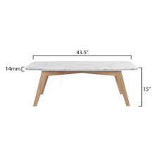 Load image into Gallery viewer, Rachel 18" x 43.5" Rectangular Italian Carrara White Marble Table with Oak Legs