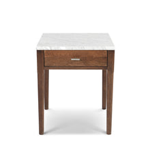 Load image into Gallery viewer, Adele 18" Square Italian Carrara White Marble Side Table with Walnut Leg