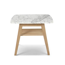 Load image into Gallery viewer, Lorenzo 24" Square Italian Carrara White Marble Side Table with Oak Shelf
