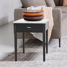 Load image into Gallery viewer, Adele 18" Square Italian Carrara White Marble Side Table with Black Leg
