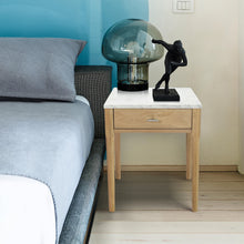 Load image into Gallery viewer, Adele 18" Square Italian Carrara White Marble Side Table with Oak Leg