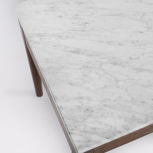 Load image into Gallery viewer, Adele 18" Square Italian Carrara White Marble Side Table with Walnut Leg