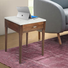 Load image into Gallery viewer, Adele 18" Square Italian Carrara White Marble Side Table with Walnut Leg