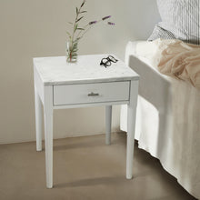 Load image into Gallery viewer, Adele 18" Square Italian Carrara White Marble Side Table with White Leg