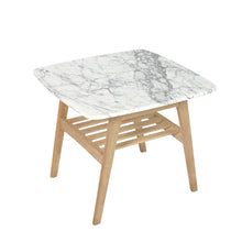 Load image into Gallery viewer, Lorenzo 24" Square Italian Carrara White Marble Side Table with Oak Shelf