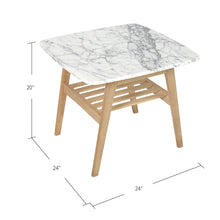 Load image into Gallery viewer, Lorenzo 24" Square Italian Carrara White Marble Side Table with Oak Shelf