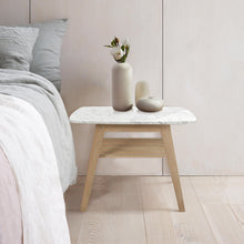 Load image into Gallery viewer, Lorenzo 24" Square Italian Carrara White Marble Side Table with Oak Shelf