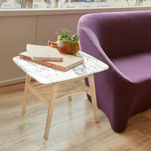 Load image into Gallery viewer, Lorenzo 24" Square Italian Carrara White Marble Side Table with Oak Shelf