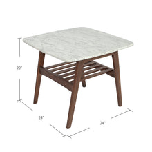 Load image into Gallery viewer, Lorenzo 24" Square Italian Carrara White Marble Side Table with Walnut Shelf