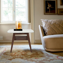 Load image into Gallery viewer, Lorenzo 24" Square Italian Carrara White Marble Side Table with Walnut Shelf