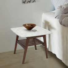 Load image into Gallery viewer, Lorenzo 24" Square Italian Carrara White Marble Side Table with Walnut Shelf