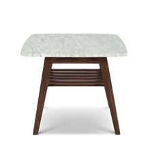 Load image into Gallery viewer, Lorenzo 24" Square Italian Carrara White Marble Side Table with Oak Shelf