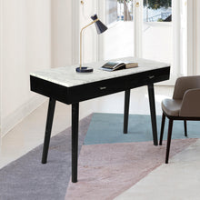 Load image into Gallery viewer, Luca 44" Rectangular Italian Carrara White Marble Writing Desk with Black Leg