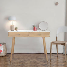 Load image into Gallery viewer, Luca 44" Rectangular Italian Carrara White Marble Writing Desk with Oak Leg