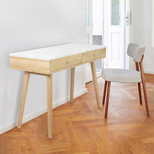 Load image into Gallery viewer, Luca 44" Rectangular Italian Carrara White Marble Writing Desk with Oak Leg