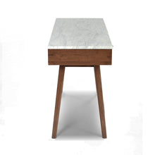 Load image into Gallery viewer, Luca 44" Rectangular Italian Carrara White Marble Writing Desk with Walnut Leg